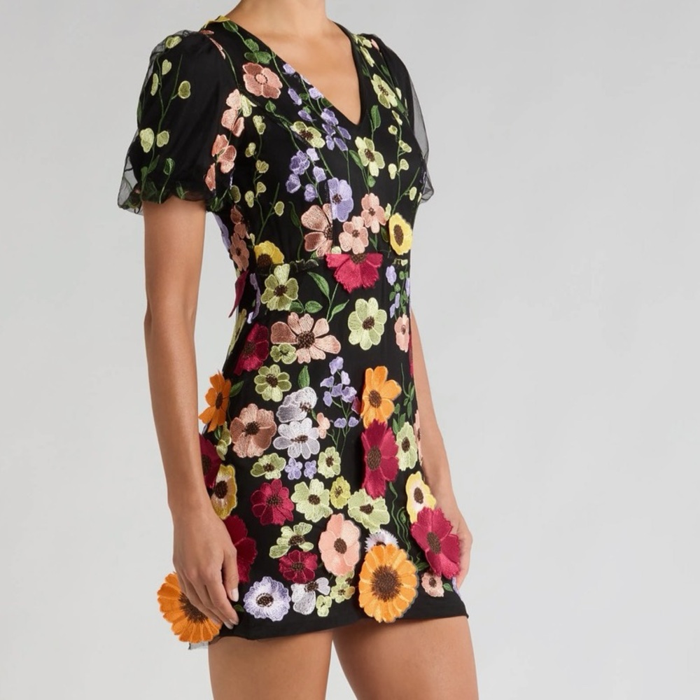 Adelyn Rae Pink and Yellow Puff Sleeve Mini Dress - Picture 3 of 6